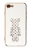Eiroo iPhone SE 2020 Bearbrick Standlı Beyaz Silikon Kılıf