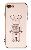 Eiroo iPhone SE 2022 Candy Bear Standl Pembe Silikon Klf