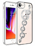 Eiroo iPhone SE 2022 Kamera Korumal Halka Zincirli Silver Silikon Klf
