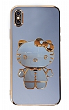 Eiroo iPhone X / XS Aynal Kitty Standl Mavi Silikon Klf