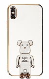 Eiroo iPhone X / XS Baby Bear Standlı Beyaz Silikon Kılıf