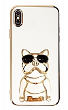 Eiroo iPhone X / XS Bulldog Standl Beyaz Silikon Klf