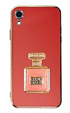 Eiroo iPhone XR Aynalı Parfüm Standlı Kırmızı Silikon Kılıf