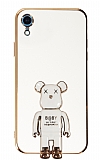 Eiroo iPhone XR Baby Bear Standlı Beyaz Silikon Kılıf