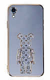 Eiroo iPhone XR Bearbrick Standlı Mavi Silikon Kılıf