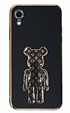 Eiroo iPhone XR Bearbrick Standlı Siyah Silikon Kılıf