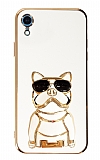 Eiroo iPhone XR Bulldog Standlı Beyaz Silikon Kılıf