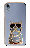 Eiroo iPhone XR Bulldog Standlı Mavi Silikon Kılıf