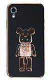 Eiroo iPhone XR Candy Bear Standlı Siyah Silikon Kılıf
