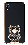 Eiroo iPhone XR Lüks Ayı Standlı Siyah Silikon Kılıf