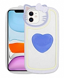 Eiroo Kitty iPhone 11 Kedi Figrl Tutuculu Mavi Silikon Klf