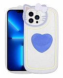 Eiroo Kitty iPhone 12 Pro Max Kedi Figürlü Tutuculu Mavi Silikon Kılıf