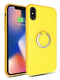 Eiroo Lansman iPhone X / XS Selfie Yüzüklü Sarı Silikon Kılıf