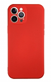 Eiroo Lansman iPhone 12 Pro Max 6.7 inç Kamera Korumalı Kırmızı Silikon Kılıf