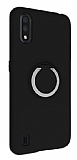Eiroo Lansman Samsung Galaxy A01 Selfie Yüzüklü Siyah Silikon Kılıf