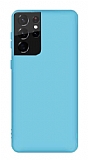 Eiroo Lansman Samsung Galaxy S21 Ultra Mavi Silikon Kılıf
