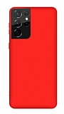 Eiroo Lansman Samsung Galaxy S21 Ultra Kırmızı Silikon Kılıf
