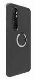 Eiroo Lansman Xiaomi Mi Note 10 Lite Selfie Yüzüklü Siyah Silikon Kılıf