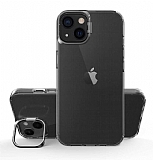 Eiroo Lens Stand iPhone 13 Siyah Kamera Şeffaf Silikon Kılıf