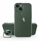 Eiroo Lens Stand iPhone 14 Yeşil Kamera Şeffaf Silikon Kılıf