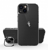 Eiroo Lens Stand iPhone 14 Siyah Kamera Şeffaf Silikon Kılıf
