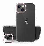 Eiroo Lens Stand iPhone 14 Plus Rose Gold Kamera Şeffaf Silikon Kılıf