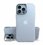 Eiroo Lens Stand iPhone 14 Pro Yeşil Kamera Şeffaf Silikon Kılıf