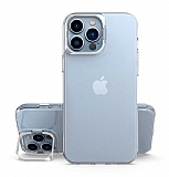 Eiroo Lens Stand iPhone 14 Pro Silver Kamera Şeffaf Silikon Kılıf