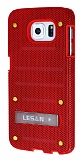 Eiroo Lesan Samsung i9800 Galaxy S6 Standlı Metal Delikli Kırmızı Rubber Kılıf