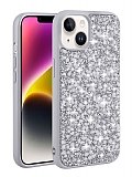 Eiroo Linea iPhone 14 Taşlı Silver Silikon Kılıf