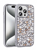 Eiroo Linea iPhone 15 Pro Taşlı Silver Silikon Kılıf