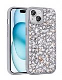 Eiroo Linea iPhone 15 Taşlı Silver Silikon Kılıf