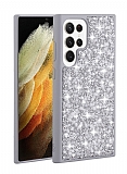 Eiroo Linea Samsung Galaxy S23 Ultra Taşlı Silver Silikon Kılıf