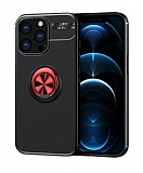 Eiroo Liquid Ring iPhone 13 Pro Standlı Siyah-Kırmızı Silikon Kılıf