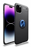 Eiroo Liquid Ring iPhone 14 Pro Max Standl Siyah-Mavi Silikon Klf