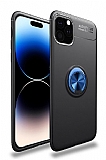 Eiroo Liquid Ring iPhone 14 Pro Standl Siyah-Mavi Silikon Klf