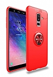 Eiroo Liquid Ring Samsung Galaxy A6 Plus 2018 Standlı Kırmızı Silikon Kılıf