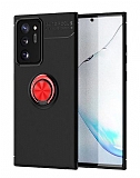 Eiroo Liquid Ring Samsung Galaxy Note 20 Standlı Kırmızı-Siyah Silikon Kılıf