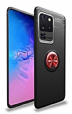 Eiroo Liquid Ring Samsung Galaxy S20 Ultra Standlı Kırmızı-Siyah Silikon Kılıf