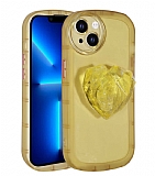 Eiroo Love Series iPhone 13 Kalp Tutuculu Sarı Silikon Kılıf