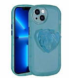Eiroo Love Series iPhone 13 Kalp Tutuculu Mavi Silikon Kılıf