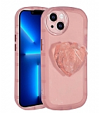 Eiroo Love Series iPhone 13 Kalp Tutuculu Pembe Silikon Kılıf