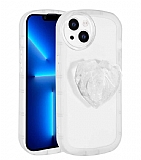 Eiroo Love Series iPhone 13 Kalp Tutuculu Beyaz Silikon Kılıf