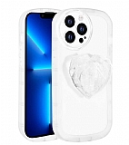 Eiroo Love Series iPhone 13 Pro Kalp Tutuculu Beyaz Silikon Kılıf