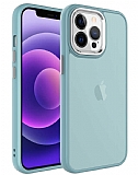 Eiroo Luxe iPhone 13 Pro Buzlu Silikon Kenarlı Mavi Rubber Kılıf
