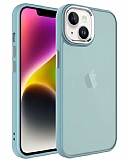 Eiroo Luxe iPhone 14 Plus Buzlu Silikon Kenarlı Mavi Rubber Kılıf