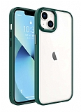 Eiroo Luxe iPhone 14 Plus Silikon Kenarlı Koyu Yeşil Rubber Kılıf