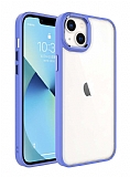 Eiroo Luxe iPhone 14 Silikon Kenarlı Lavender Grey Rubber Kılıf