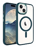 Eiroo Luxe iPhone 15 Magsafe Özellikli Silikon Kenarlı Koyu Yeşil Rubber Kılıf