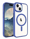 Eiroo Luxe iPhone 15 Plus Magsafe Özellikli Silikon Kenarlı Mavi Rubber Kılıf